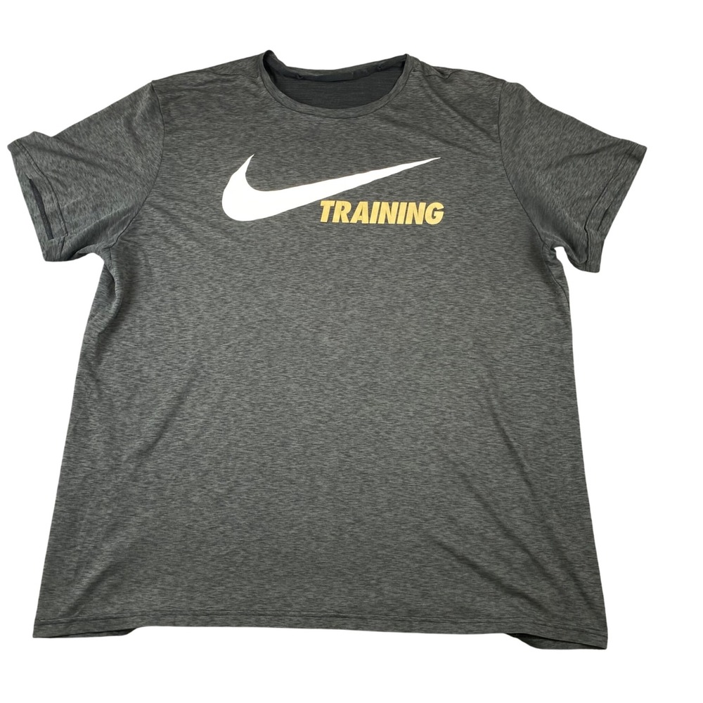 Nike Training Mens Dri Fit T Shirt Dark Gray Gold White Swoosh Athletic